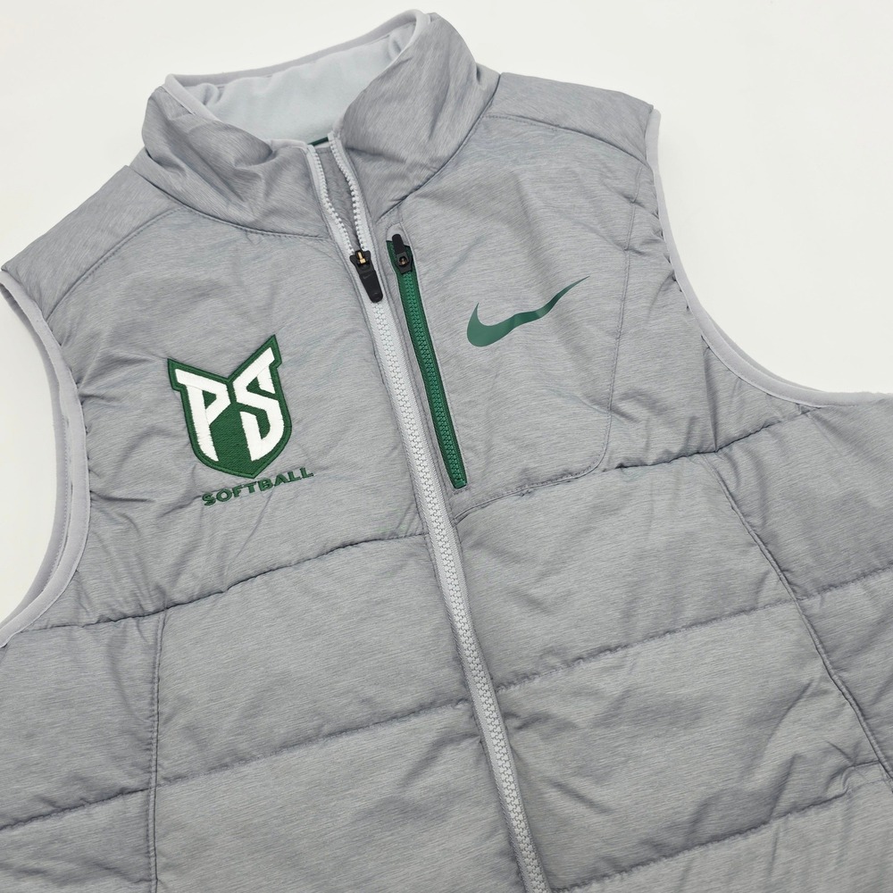 Nike Mens Golf Puffer Vest Grey Green PS Softball Therma-FIT M 865975-019